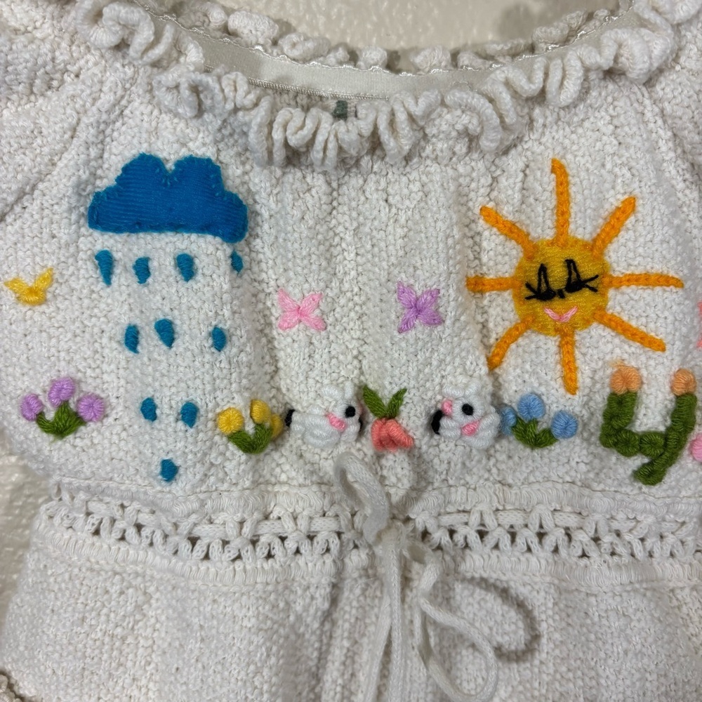 Peruvian Cotton Terry Cloth Baby Dress With Hand Embroidery Size 6-12M - Picture 4 of 8